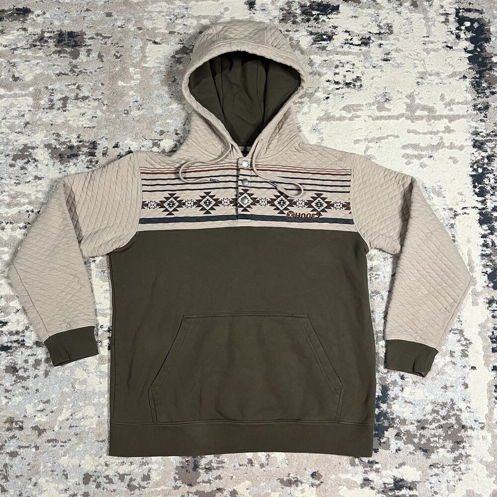 Hooey Men's Western Aztec Pullover Hoodie Geometric Snap Button Sz L Hooded